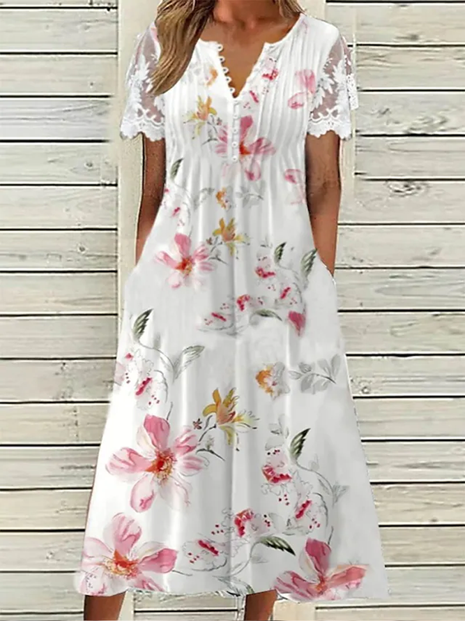 Buttoned Loose Floral Vacation Dress