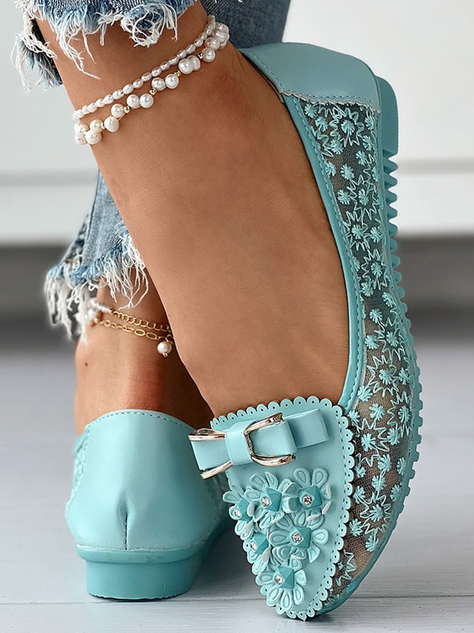 Elegant Applique Bowknot Decor Wedding Bridal Shoes Lace Split Joint Ballet Flats