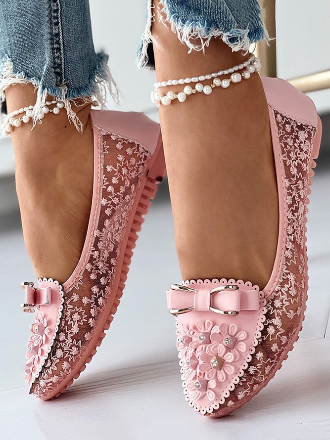 Elegant Applique Bowknot Decor Wedding Bridal Shoes Lace Split Joint Ballet Flats