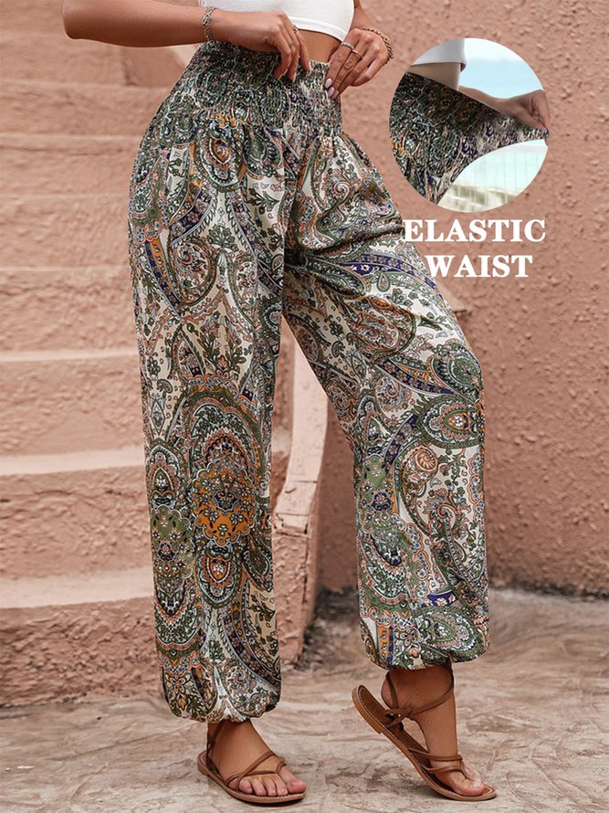 JFN Ethnic Elastic Waist Casual Loose Pants