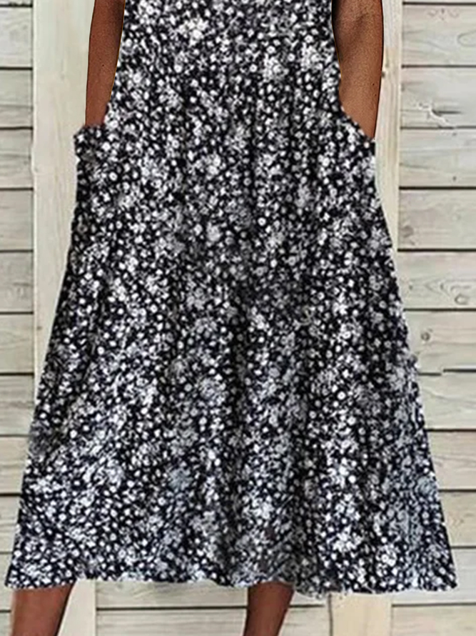 Loose Casual Floral V Neck Dress