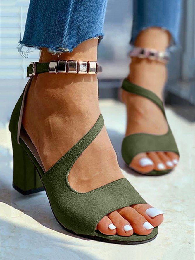 Beads Decor Chunky Heel Ankle Strap Sandals