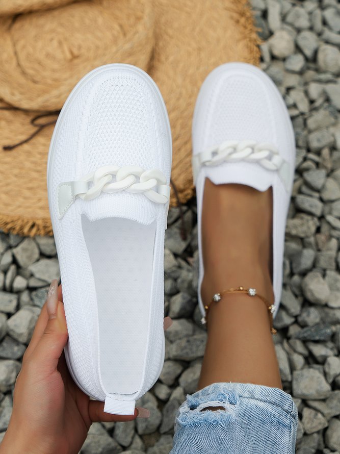 Breathable Chain Decor Casual Mesh Fabric Flat Loafers