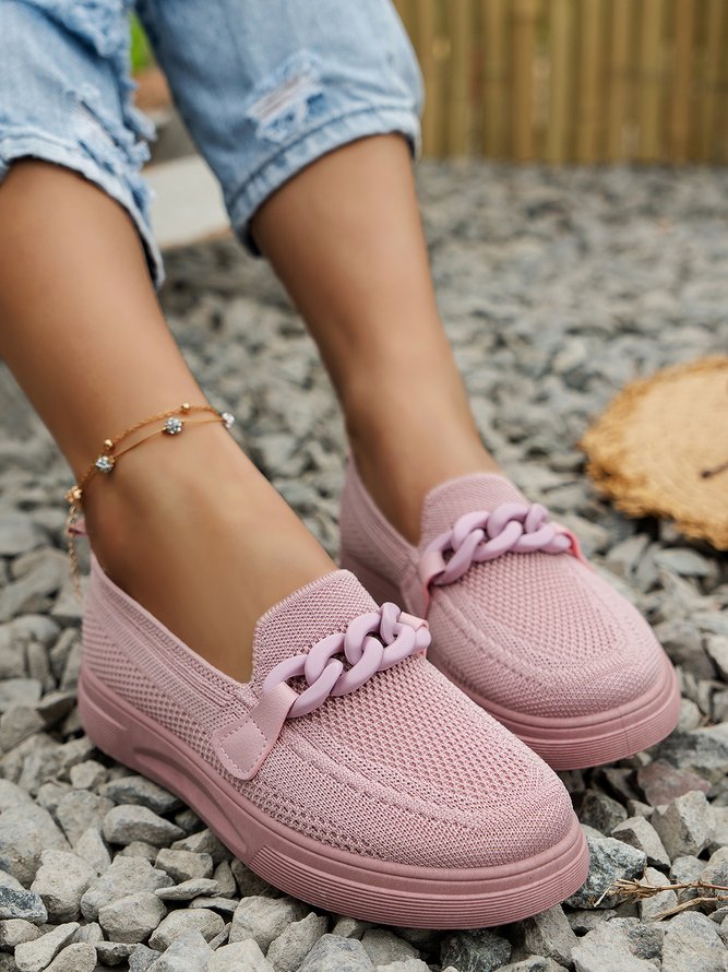 Breathable Chain Decor Casual Mesh Fabric Flat Loafers