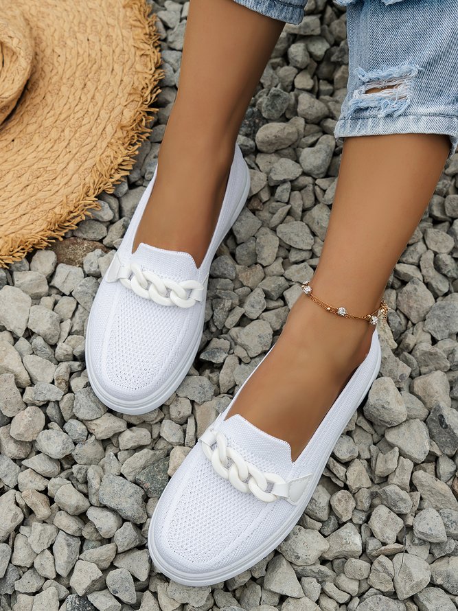 Breathable Chain Decor Casual Mesh Fabric Flat Loafers
