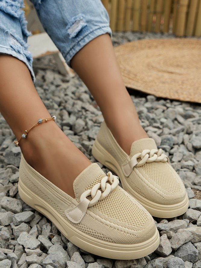 Breathable Chain Decor Casual Mesh Fabric Flat Loafers