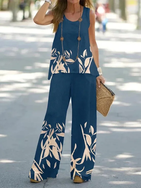 V Neck Floral Casual Two-Piece Set