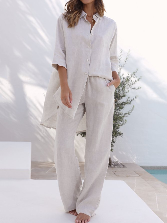 Cotton And Linen Casual Two-Piece Set