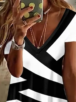 Colorblock Casual V Neck T-Shirt