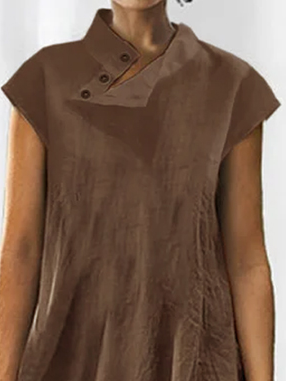 Women's Solid Color Half High Neck Cotton Linen Jumpsuit