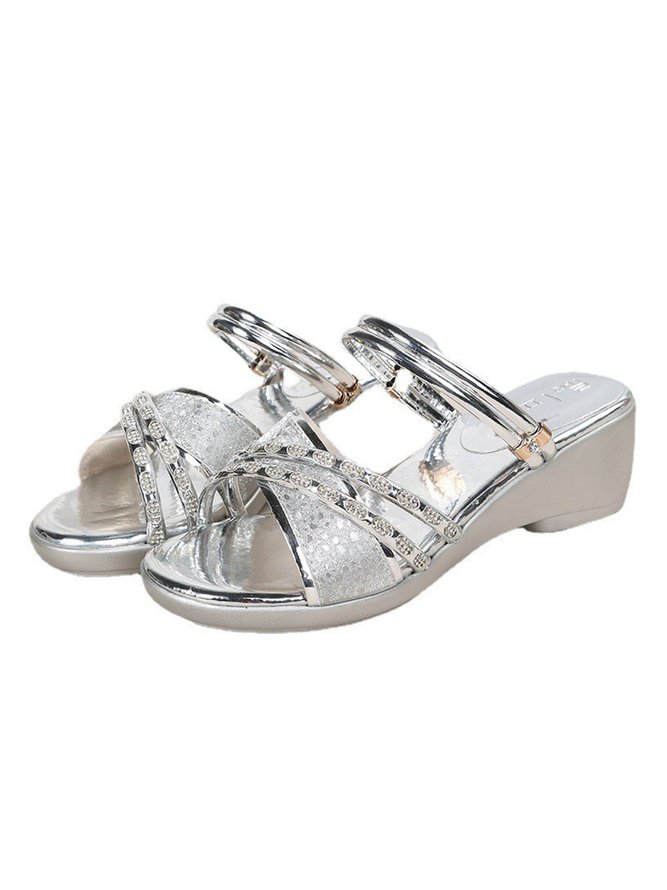 Trendy Rhinestone Wedge Sandals