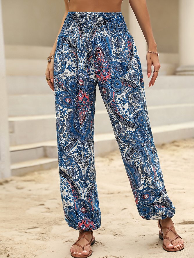 JFN Ethnic Elastic Waist Casual Loose Pants