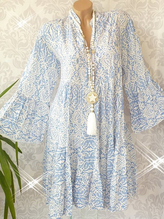 Floral Loose Casual Stand Collar Dress