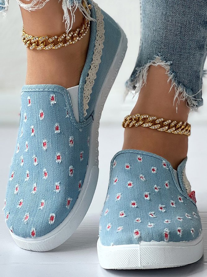 Women's Blue Denim Shredded Flats