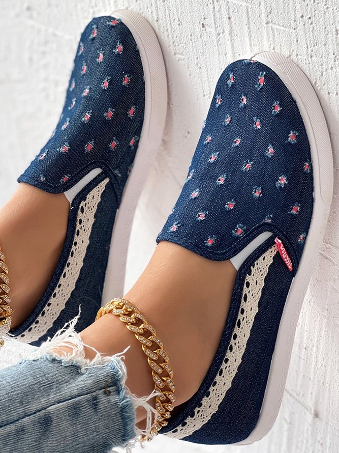 Women's Blue Denim Shredded Flats
