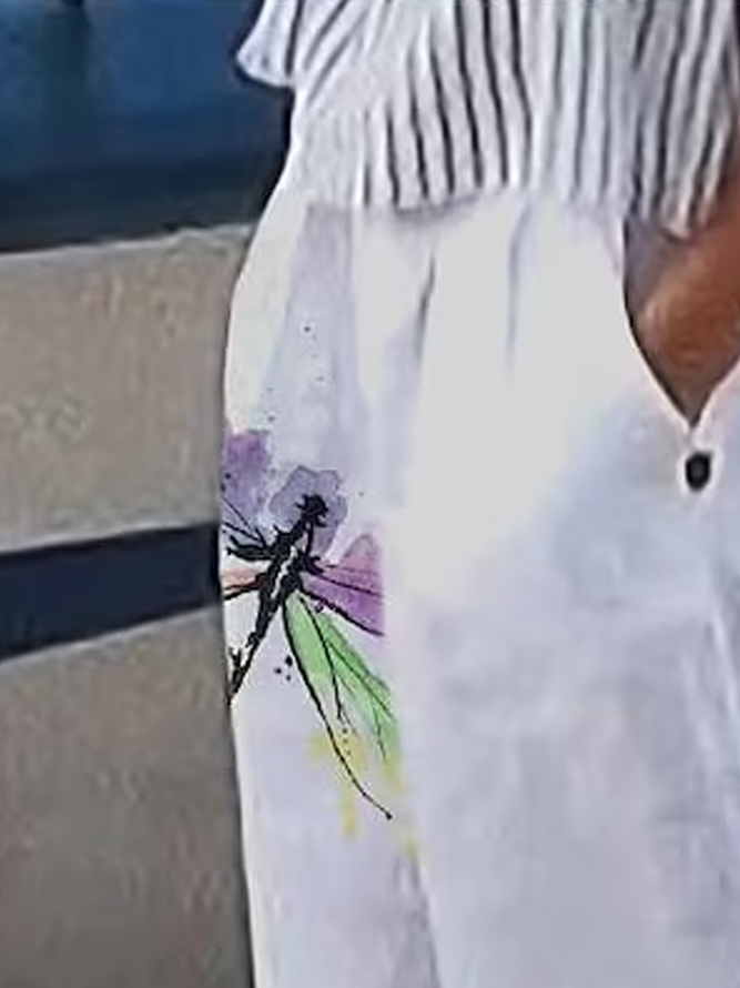 Loose Dragonfly Linen Pants