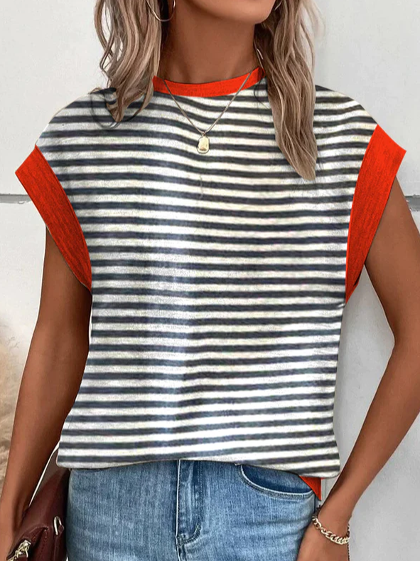 Loose Striped Simple Crew Neck T-Shirt