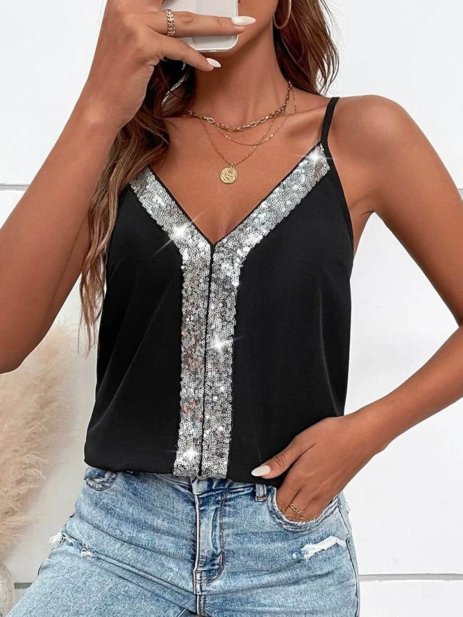 Color Block Urban Contrast Sequin Cami Top