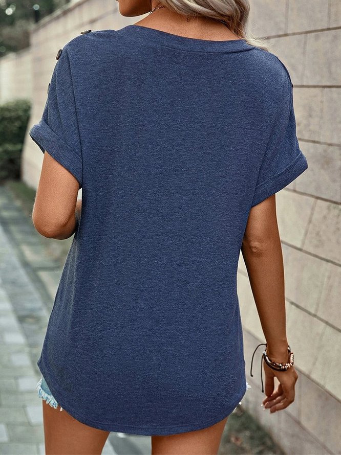 Knitted Loose Plain Casual T-Shirt