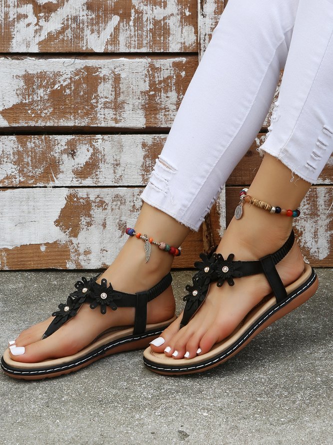 Applique & Faux Pearl Decor Slip On Thong Sandals