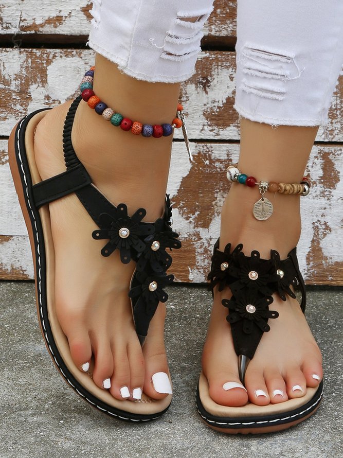 Applique & Faux Pearl Decor Slip On Thong Sandals
