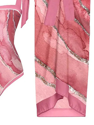Vacation Abstract Square Neck Printing One Piece With Cover Up