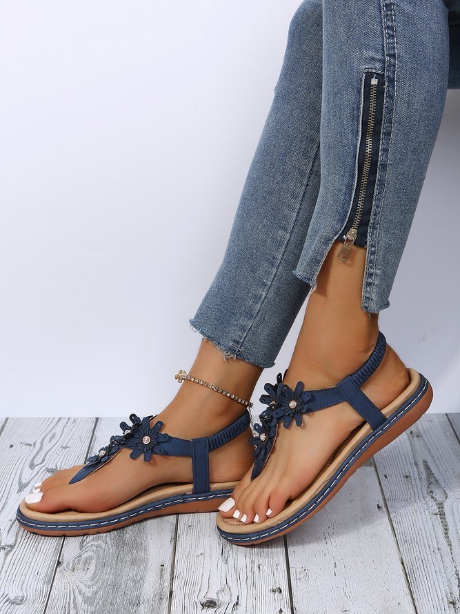 Applique & Faux Pearl Decor Slip On Thong Sandals