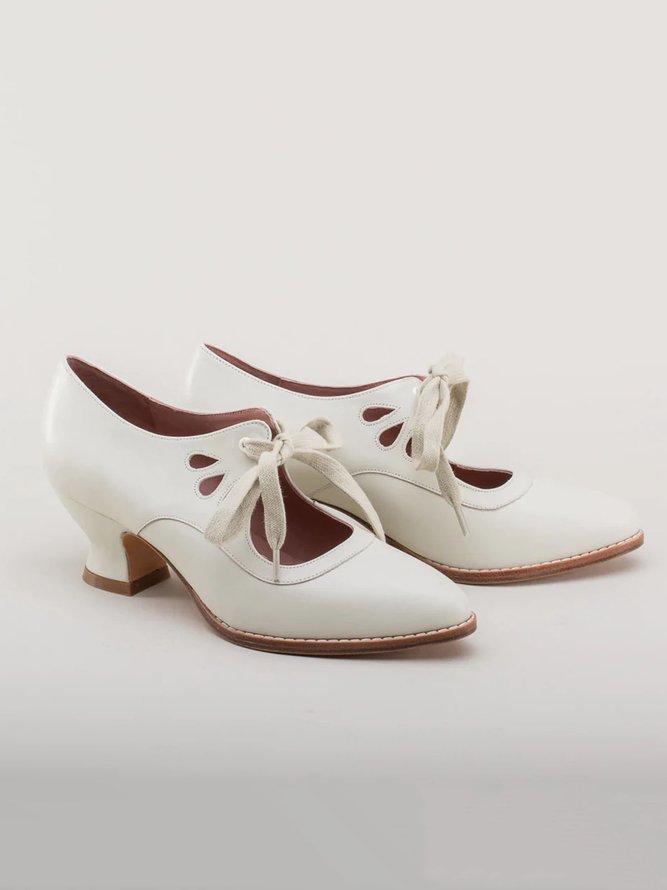 Vintage Bow Decor Hollow out Spool Heel Mary Jane Shoes