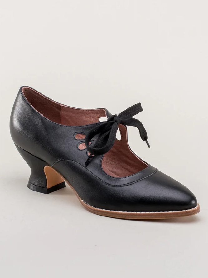Vintage Bow Decor Hollow out Spool Heel Mary Jane Shoes