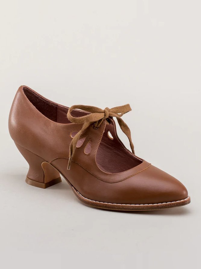 Vintage Bow Decor Hollow out Spool Heel Mary Jane Shoes