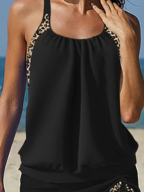 Casual Leopard Printing Scoop Neck Swim Dress