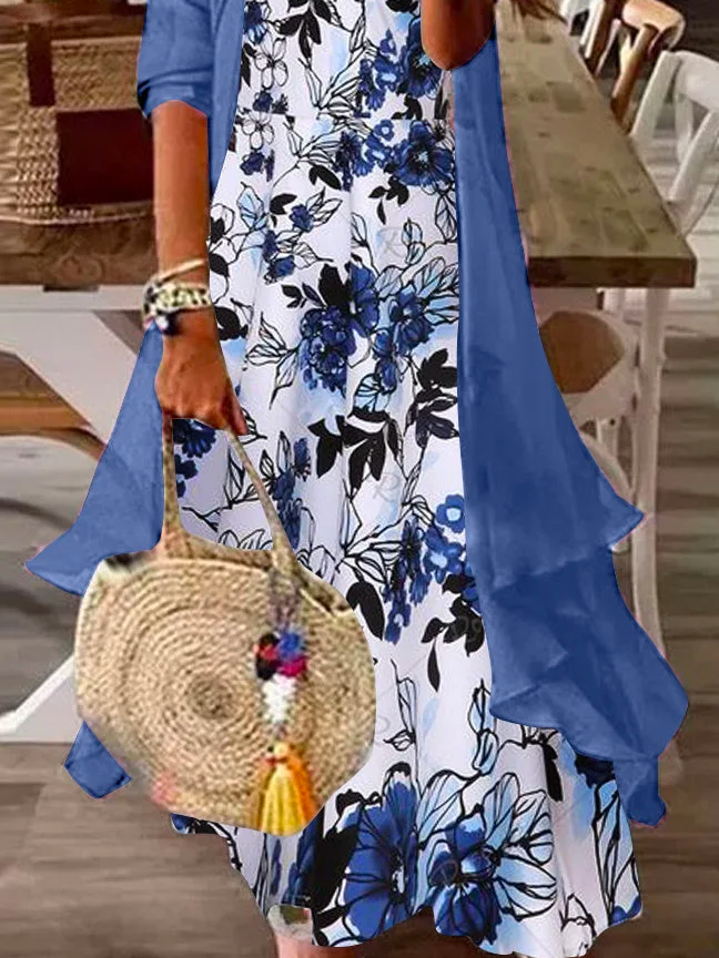 Vacation Loose Floral V Neck Two-Piece Set