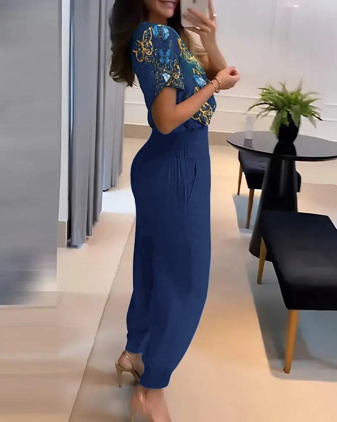 Casual Butterfly Loose V Neck Two-Piece Set