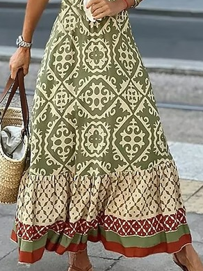 Loose Ethnic V Neck Casual Dress With No Belt