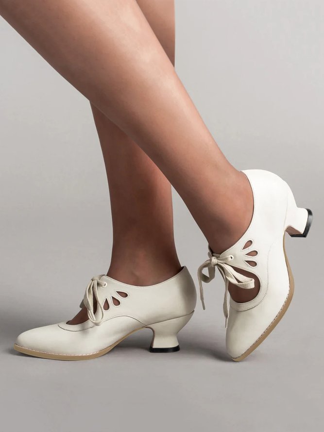 Vintage Bow Decor Hollow out Spool Heel Mary Jane Shoes
