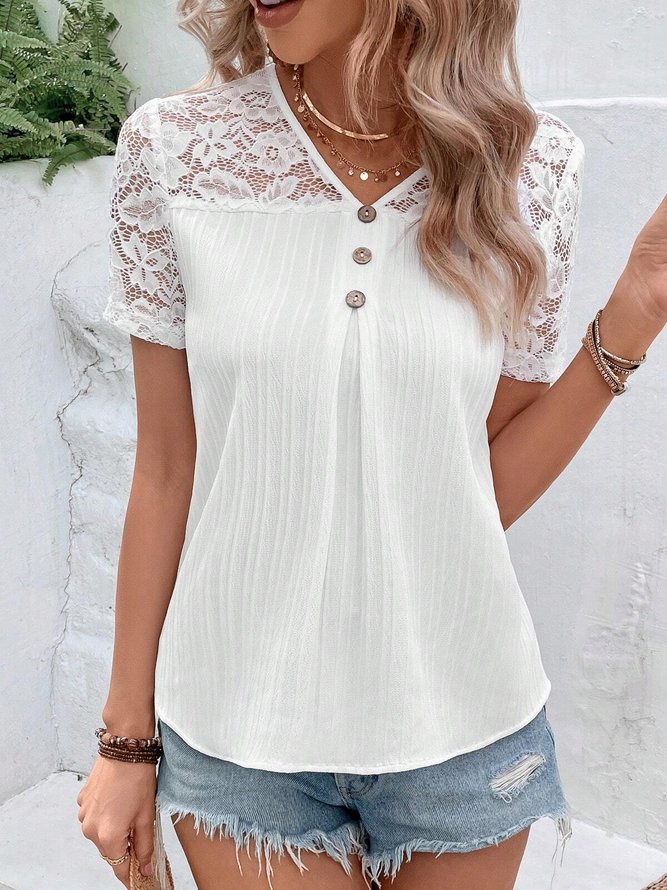 V Neck Lace Plain Simple Shirt