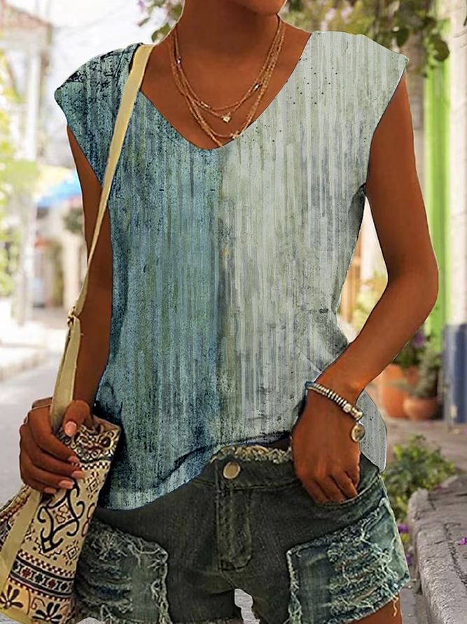 Loose Casual Painting V Neck Tank Top