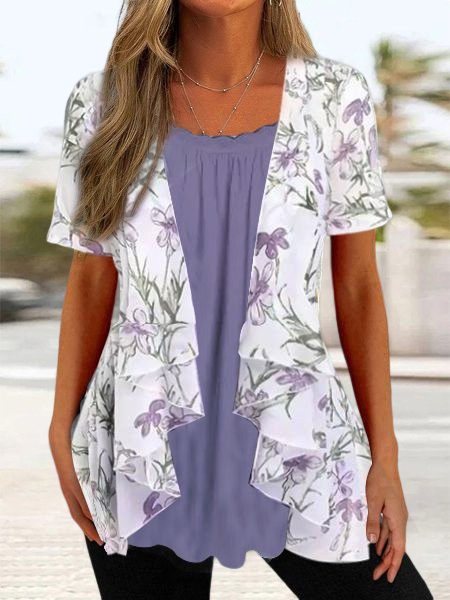 Loose Casual Split Joint Square Neck Shirt