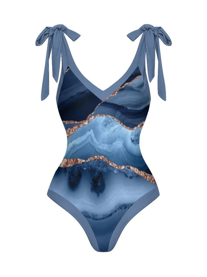 acation Abstract Printing V Neck V One Piece With Cover Up