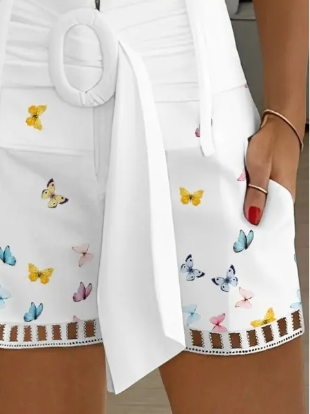Butterfly Print Hollow Out Shorts