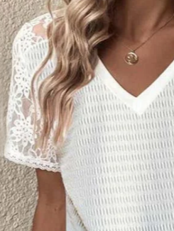 Lace Casual Loose V Neck Shirt