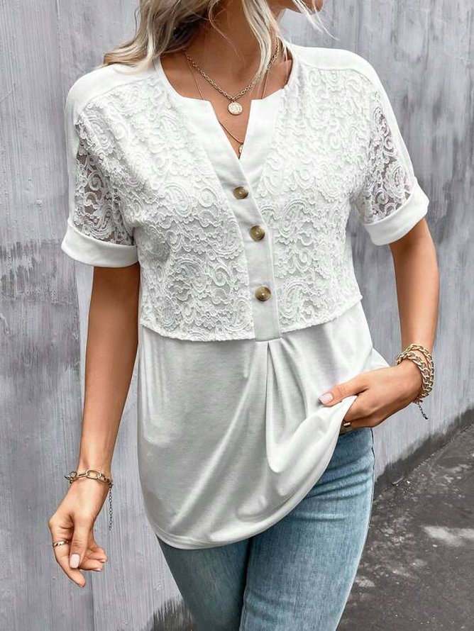 Loose Casual Lace Split Joint Shirt
