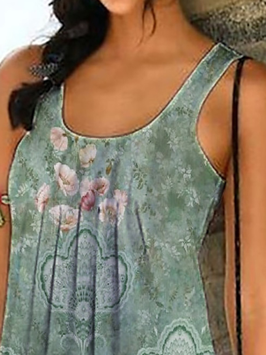 Ethnic Loose Casual Scoop Neck Dress