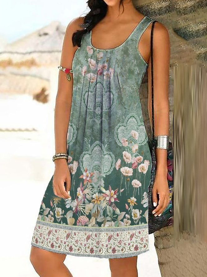 Ethnic Loose Casual Scoop Neck Dress