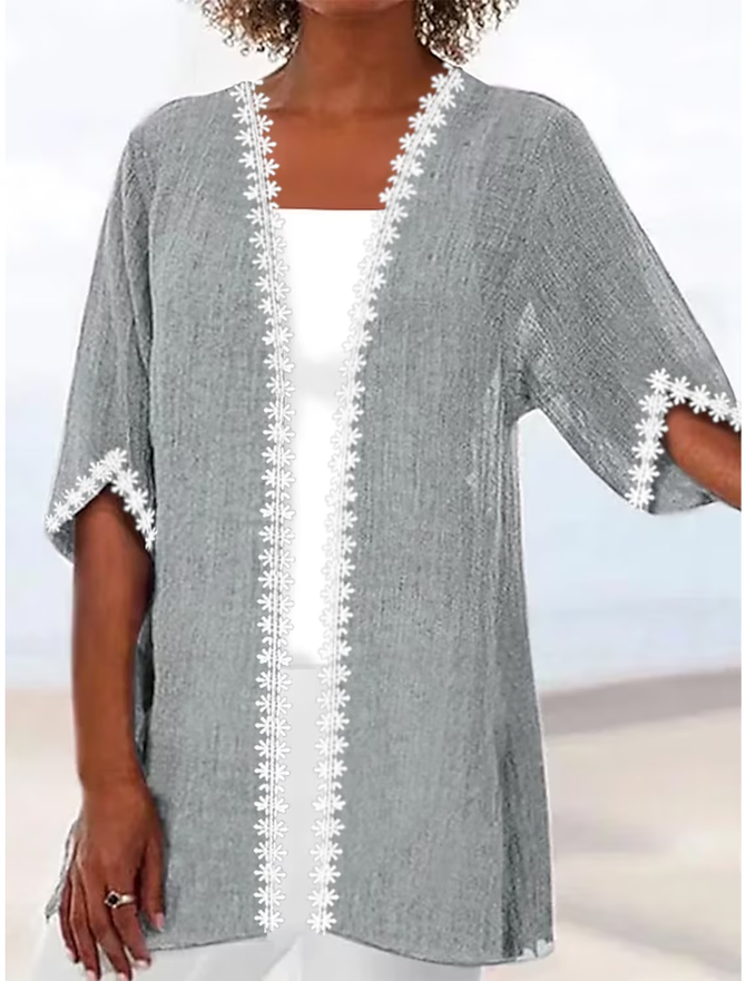 Cross Neck Plain Casual Linen Two-Piece Set