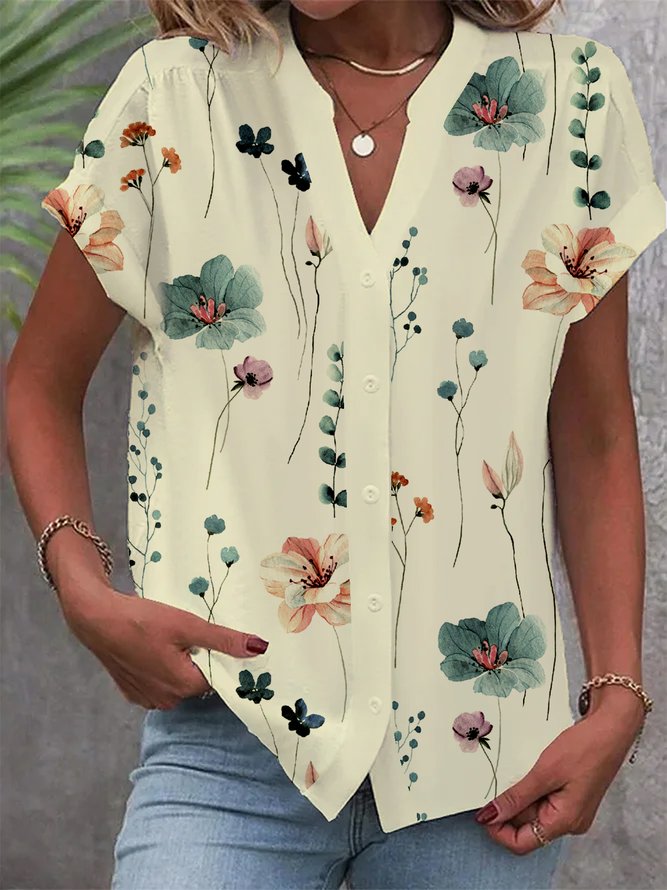 Buttoned Floral Loose Casual Blouse | justfashionnow
