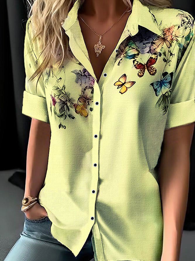 Butterfly Loose Shirt Collar Casual Blouse | justfashionnow