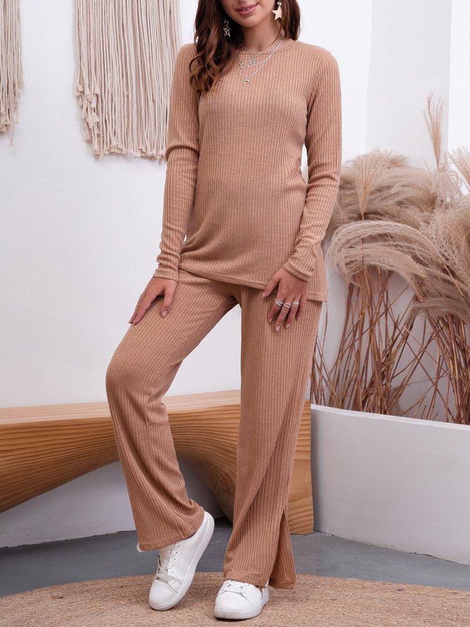 Slit Hem Knitted Long Sleeve Two Pieces Sets Suits