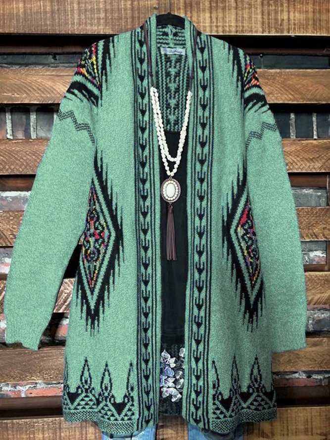 Long Ethnic Pattern Cardigan