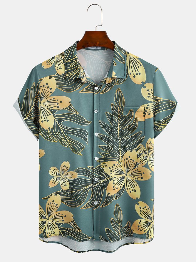 Mens Floral Print Casual Breathable Hawaiian Short Sleeve Shirt